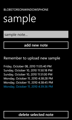BlobStoreOnWindowsPhone sample