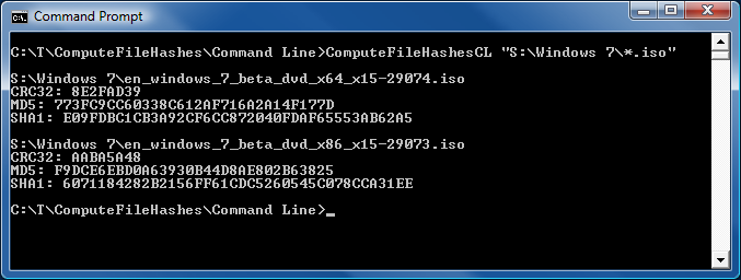 Command-line ComputeFileHashes