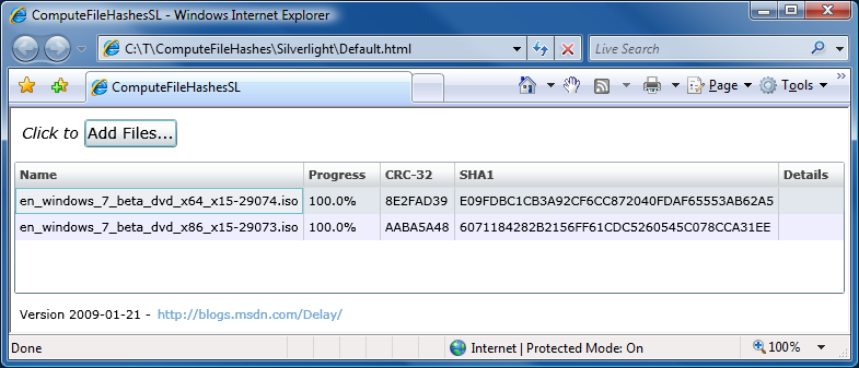 Silverlight ComputeFileHashes