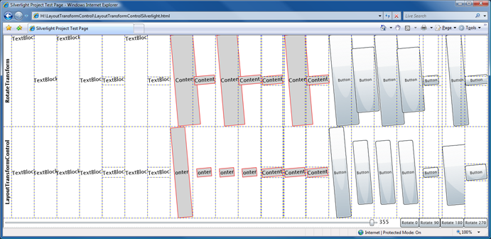 LayoutTransformControl Test Matrix on Silverlight