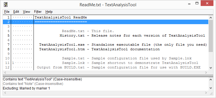 The original TextAnalysisTool filtering a simple file