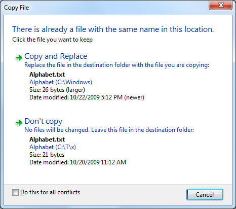 Windows conflict dialog